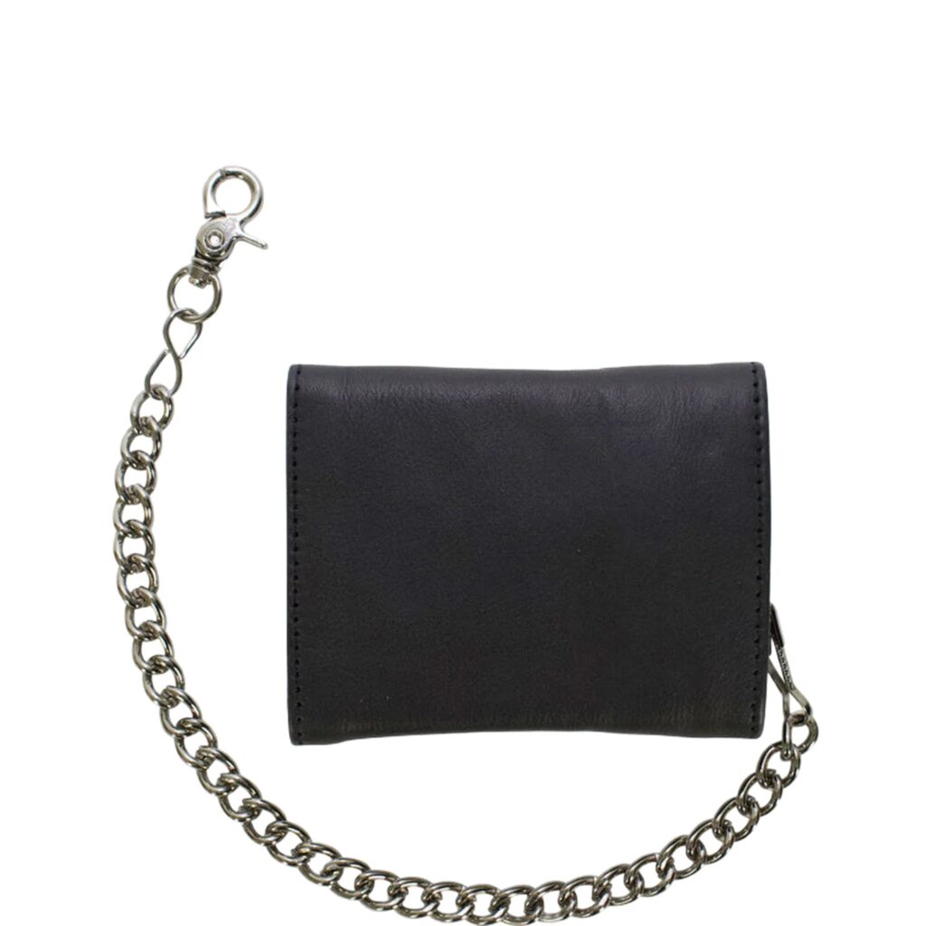 Dream Apparel Black Multi-Pocket Naked Cowhide Leather Tri-Fold Wallet and Chain