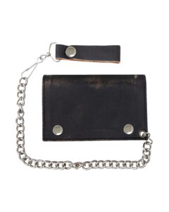 Dream Apparel Distress Brown Leather Heavy Duty Biker Trifold Chain Wallet with