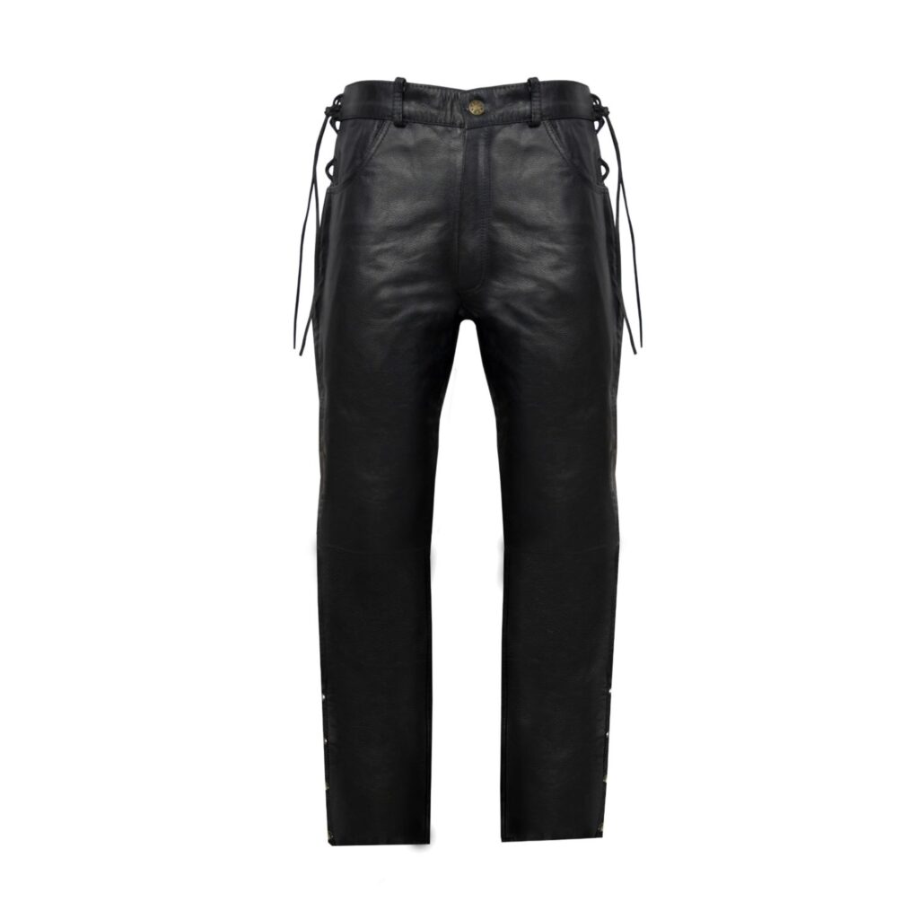 Men's Dream Apparel Black Leather Chaps Naked Cowhide Side Laces