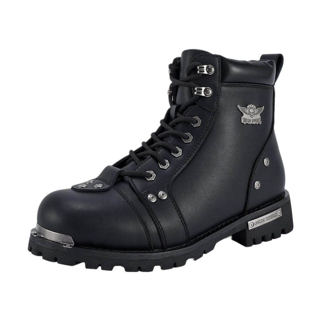 Men's Motorcycle Riding Boots Waterproof Black Faux Leather Side Zipper
