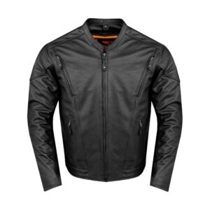 Mens Vented Racer Leather Jacket Side Laces Gun Pockets Zip Out Lining