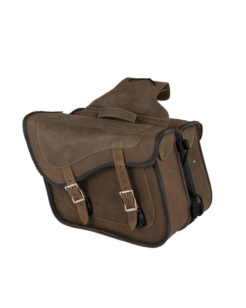 Motorcycle Leather Saddlebag Brown Genuine With Gun Holsters Medium Size