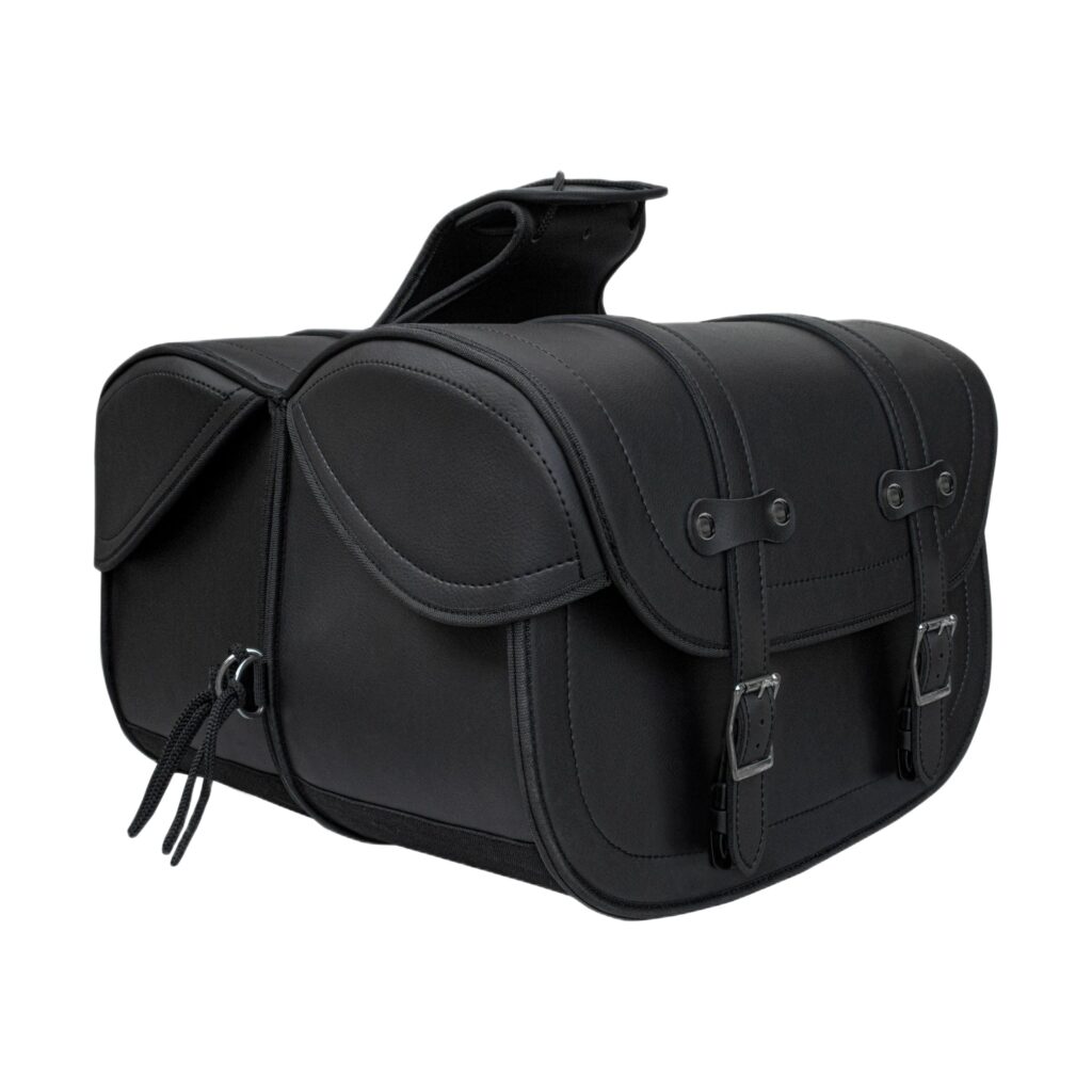 Dream Apparel Motorcycle Saddlebag Black PVC Classic Vintage Style, Weather-Res