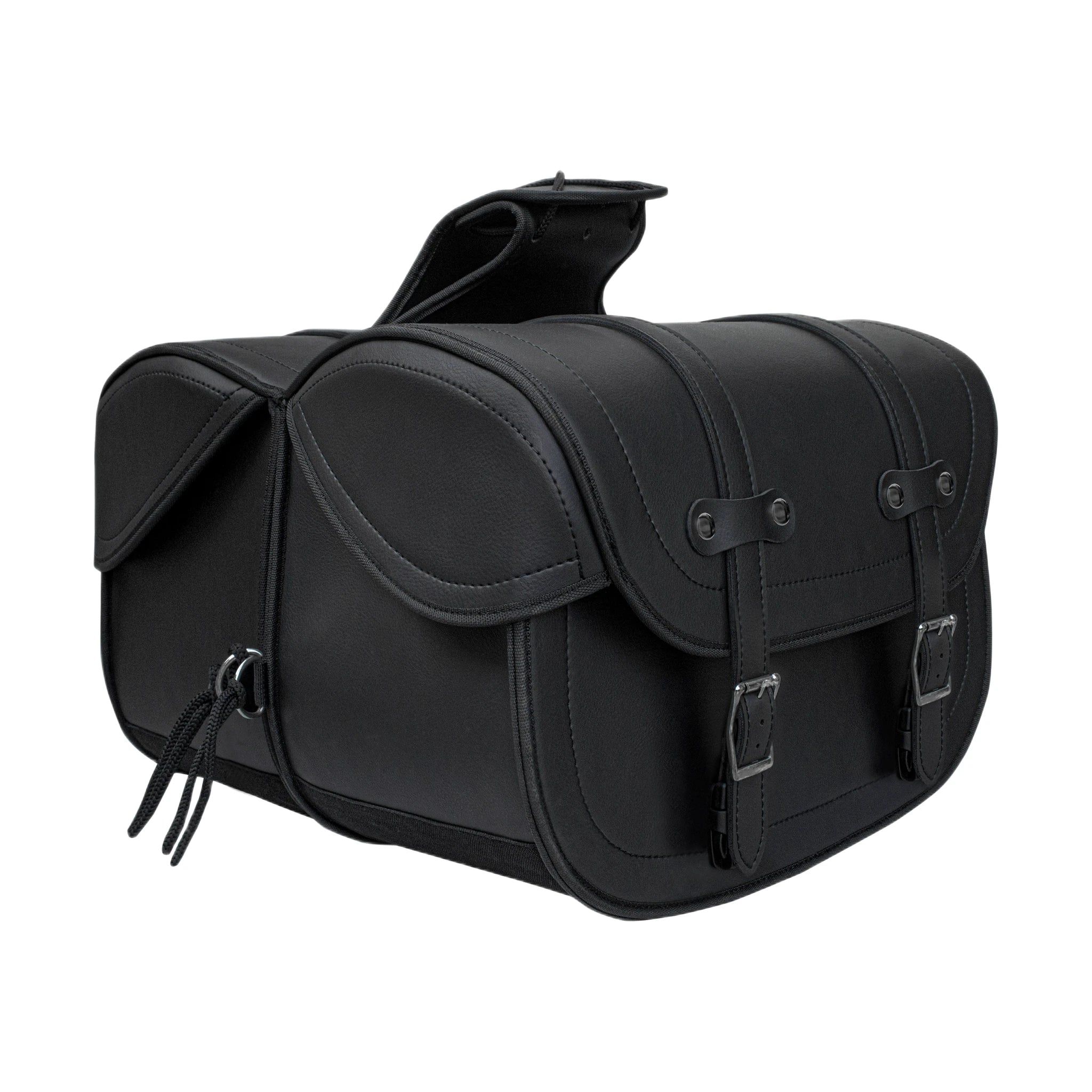 Dream Apparel Motorcycle Saddlebag Black PVC Classic Vintage Style, Weather-Res