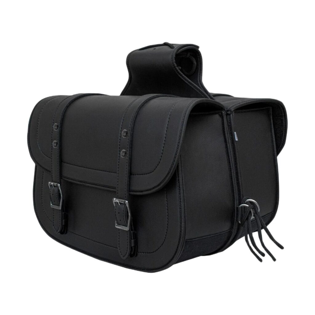 Motorcycle Saddlebag Black PVC Classic Vintage Style, Weather-Resistant