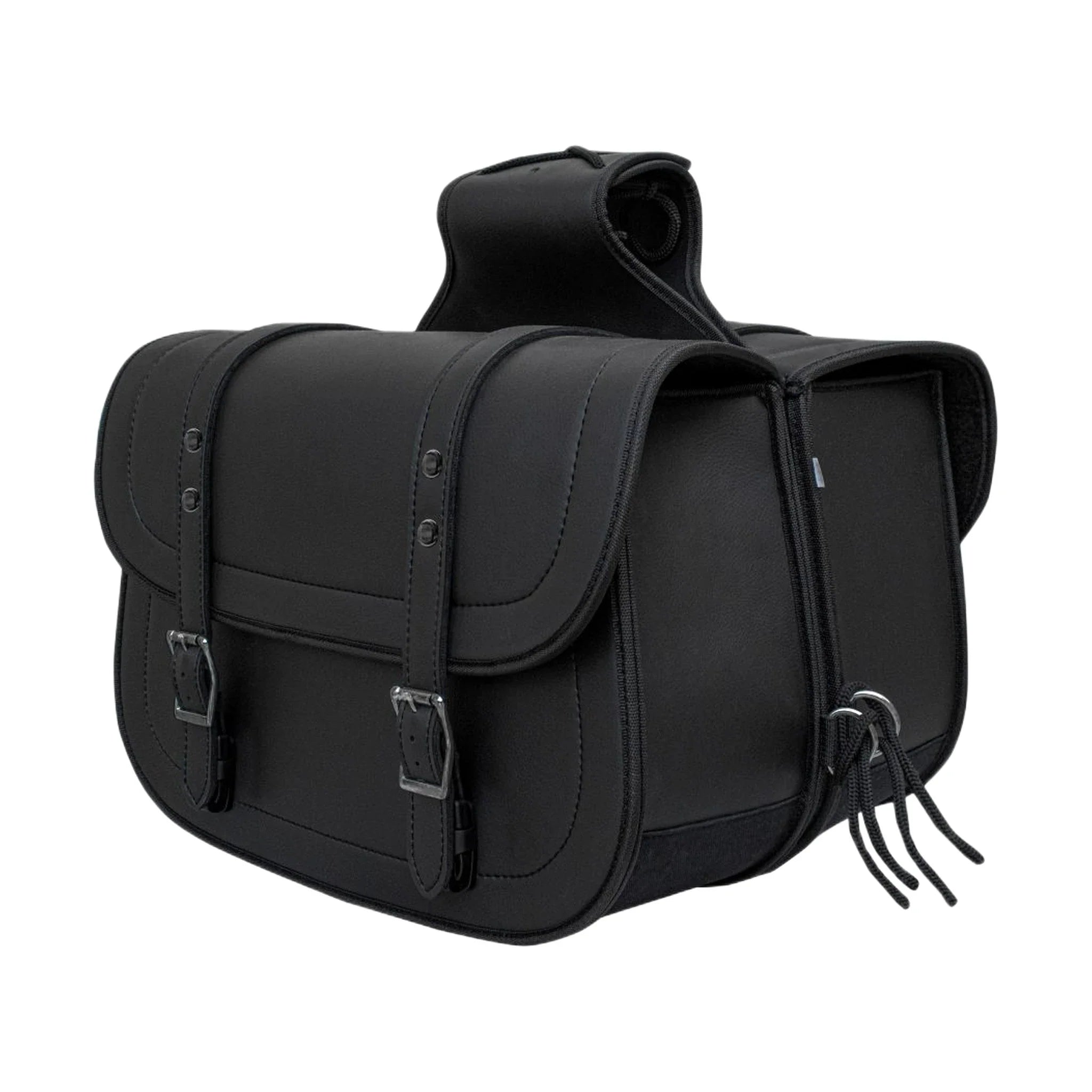 Motorcycle Saddlebag Black PVC Classic Vintage Style, Weather-Resistant