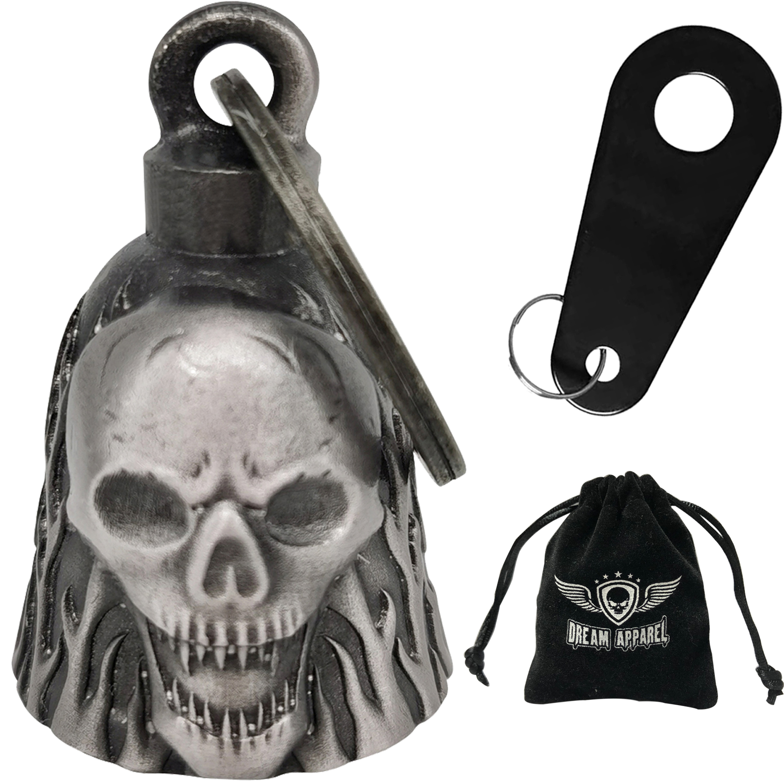 Motorcycle Skull Bell Dream Apparel Magnesium Alloy 3-D Good Luck Charm