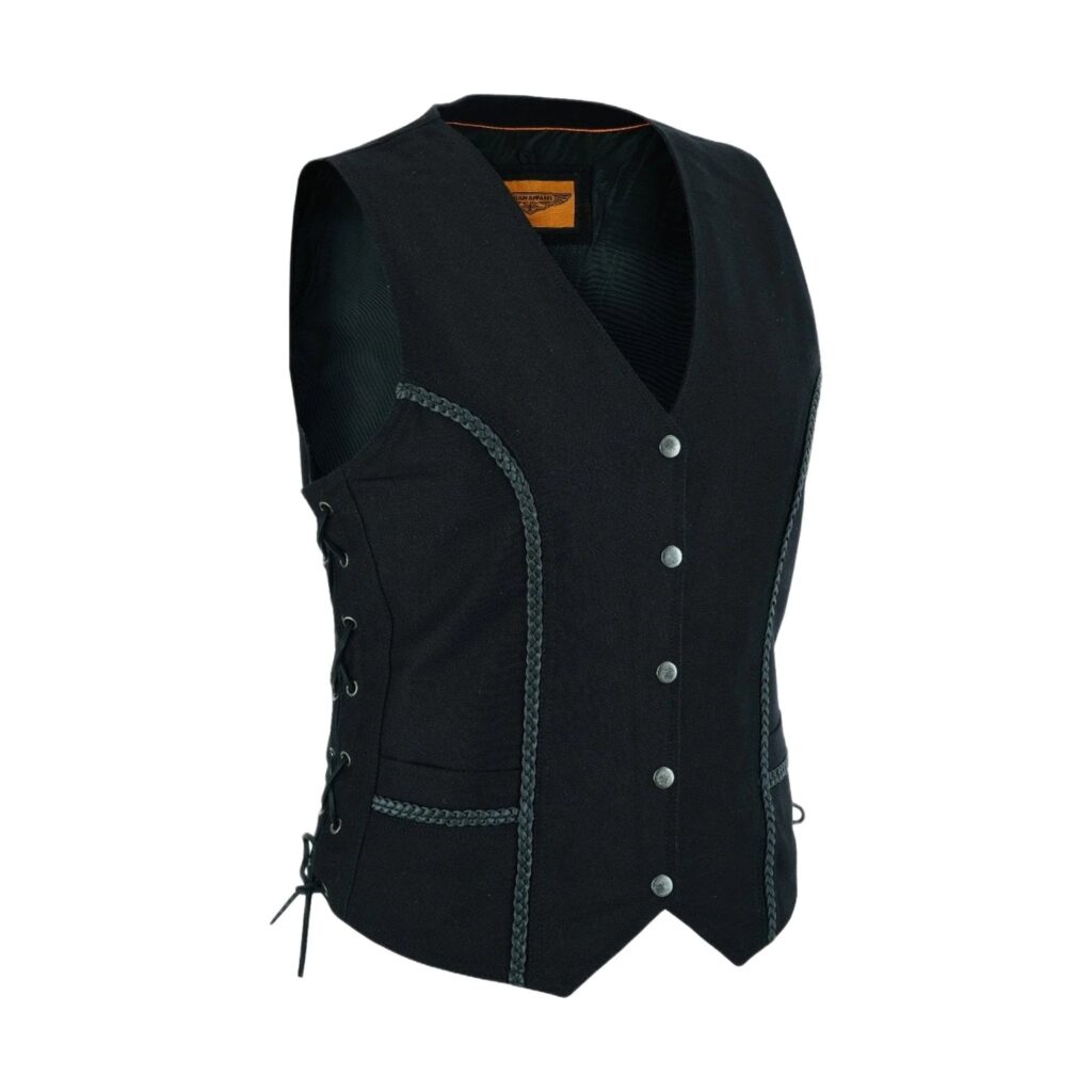 Dream Apparel Women's Black Denim Vest Conceal Carry Pockets