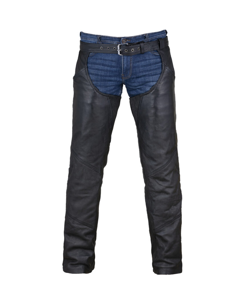 Heavy Duty Genuine Leather Motorcycle Chaps Black with Quilted Lining