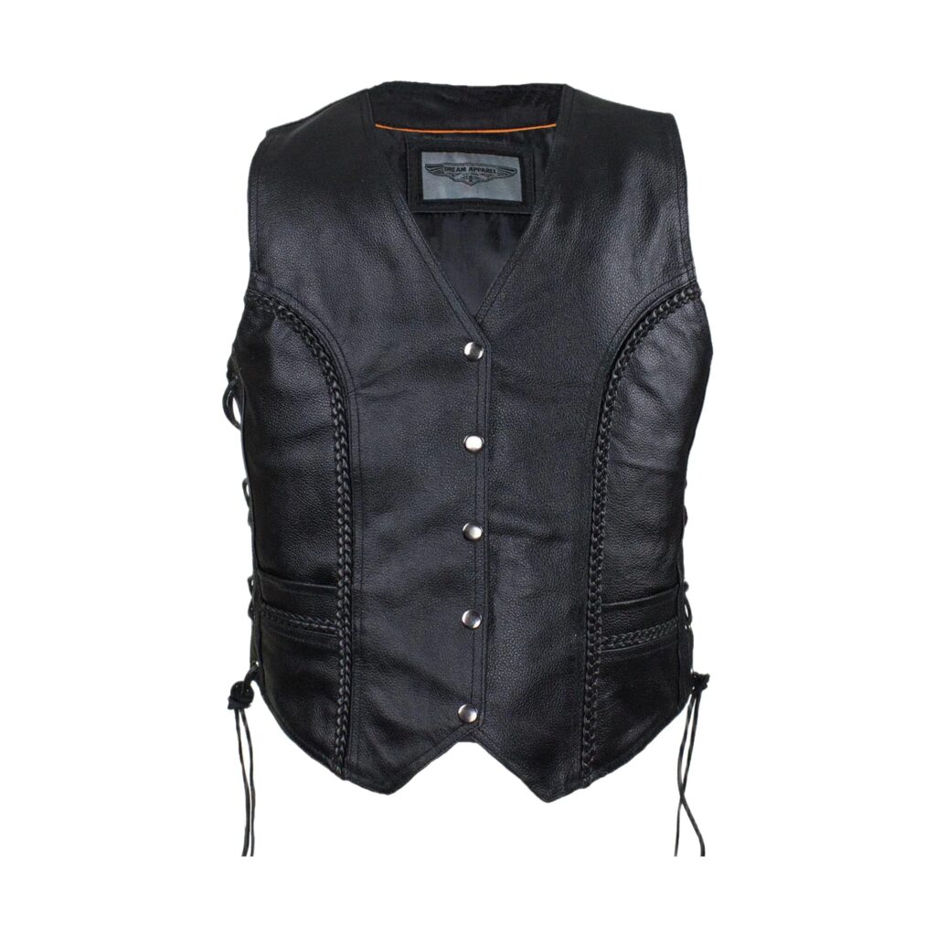 Ladies Cowhide Leather Club Vest Conceal Carry Pockets Side Laces
