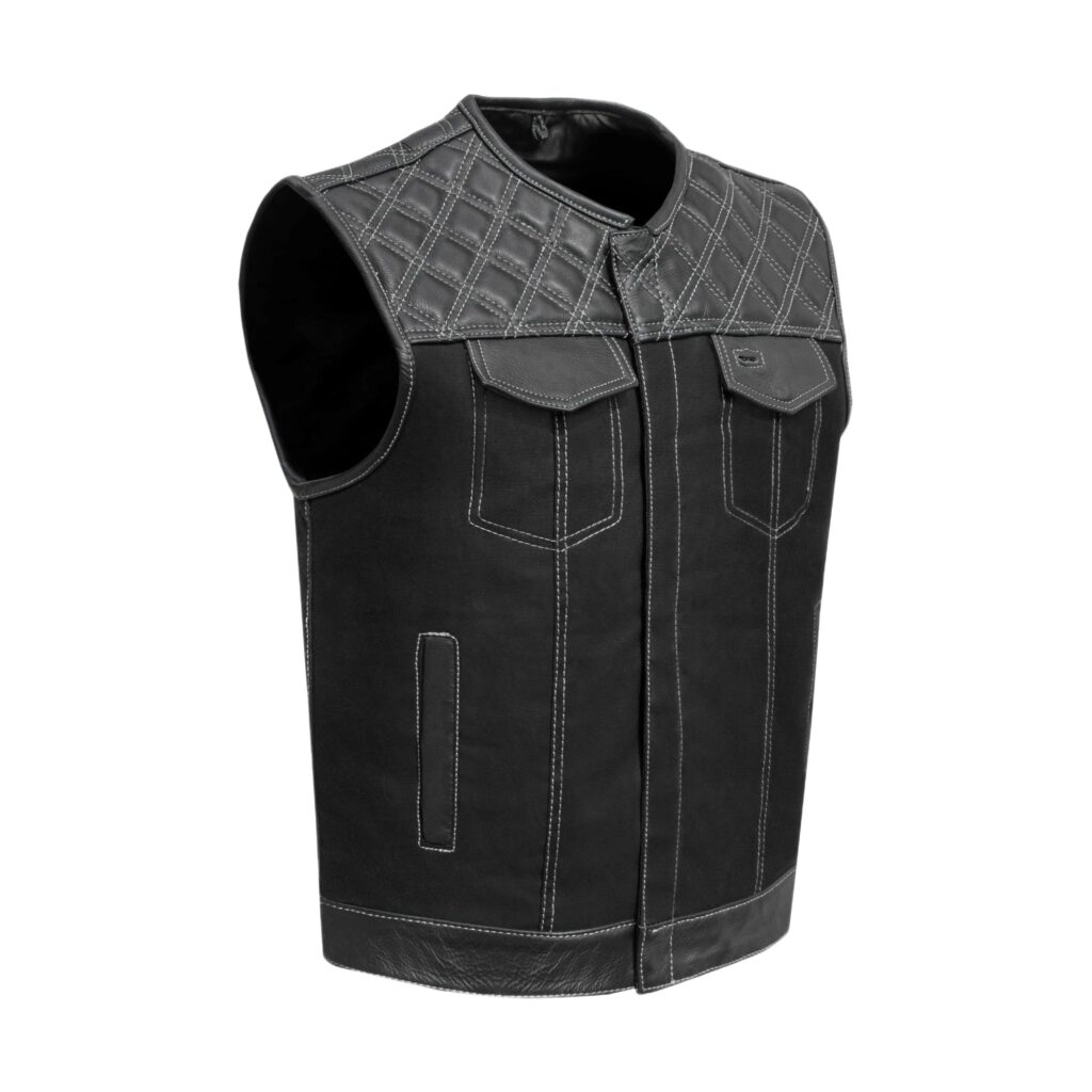 Mens Black Vest Diamond Design White Thread Denim