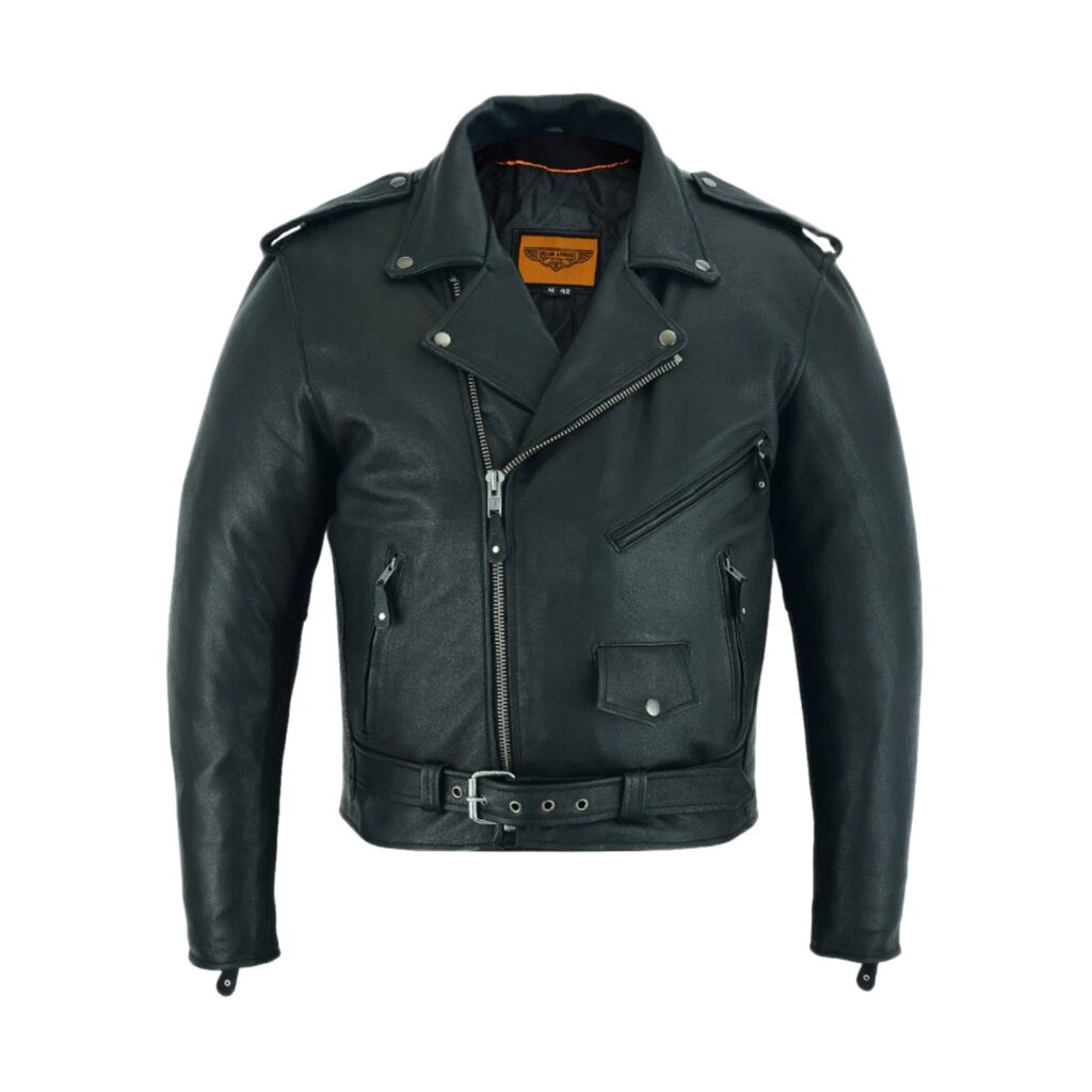 Men's Classic Motorcycle Jacket Premium Cowhide Leather Quilted Lining Black