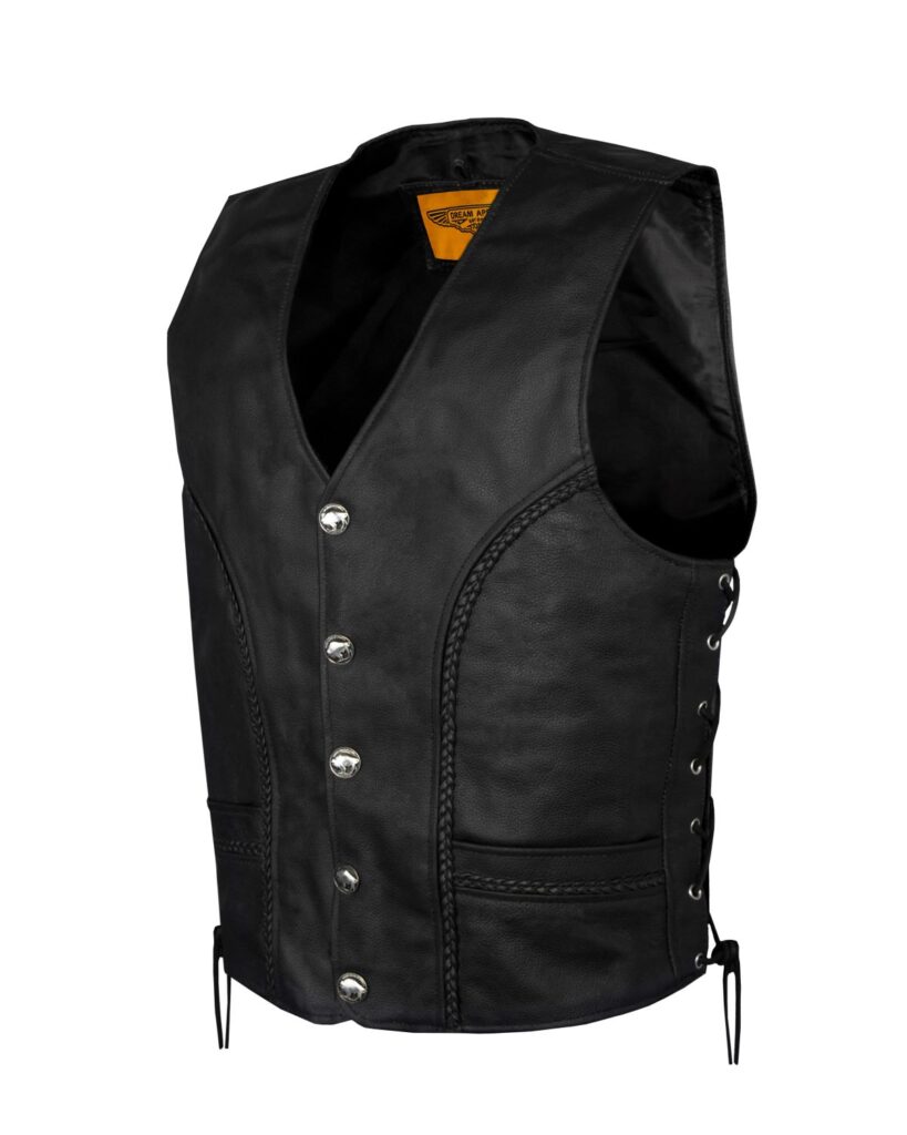Men's Leather Vest Buffalo Nickel Snaps Naked Cowhide Biker Vest