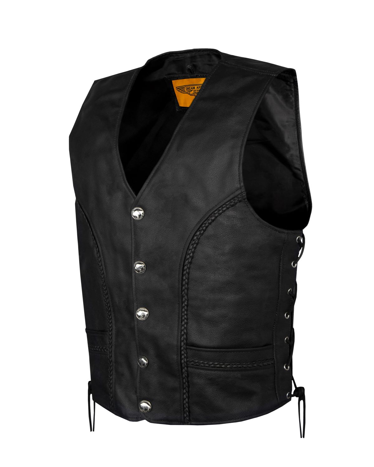 Men's Leather Vest Buffalo Nickel Snaps Naked Cowhide Biker Vest