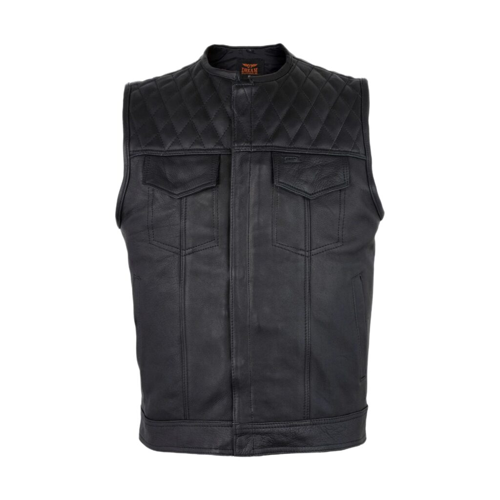 Men's Motorcycle Club Vest Diamond Padded Shoulder Conceal Carry