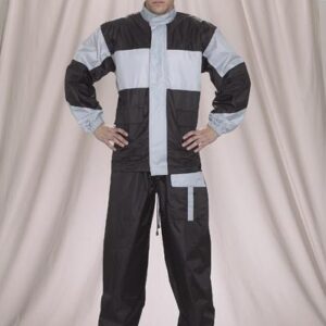 Motorcycle Rain Suit Two Piece Black Grey Waterproof Windproof PU Fabric