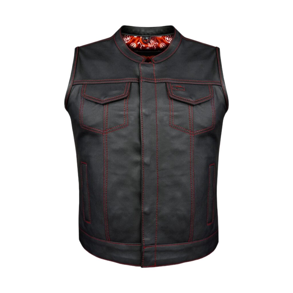 Women Motorcycle Leather CLUB VEST Premium Cowhide Leather Red Paisley Lining