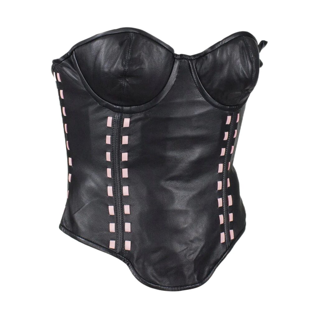 Women's Black Leather Corset with Bra Cups