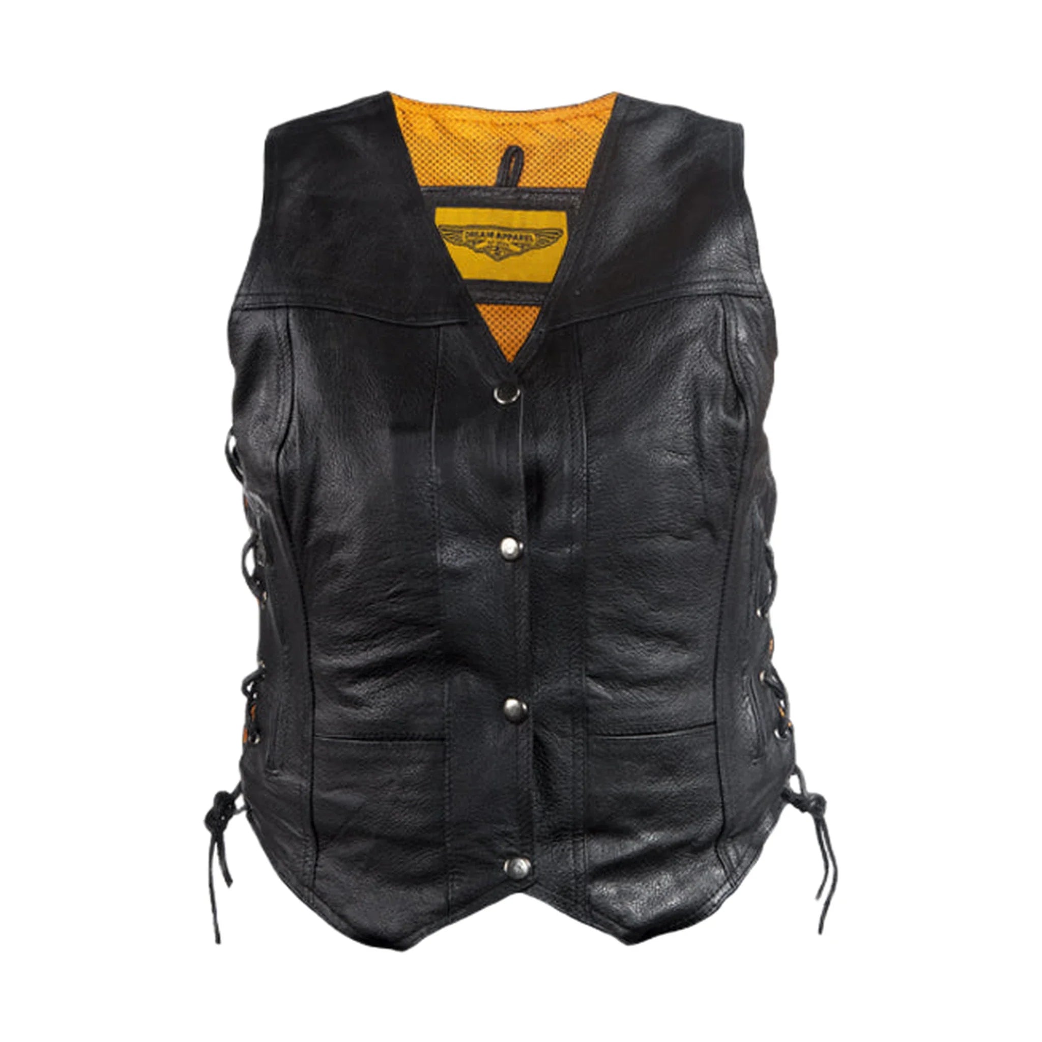 Womens Cowhide Leather Motorcycle Vest With 7 Pockets