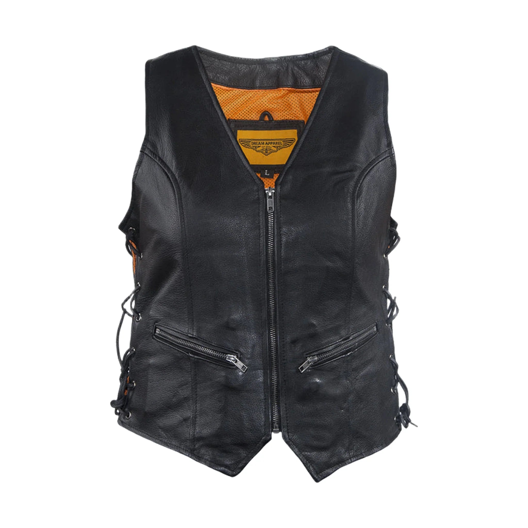 Womens Leather Motorcycle Zip Up Leather Vest With Concealed Carry