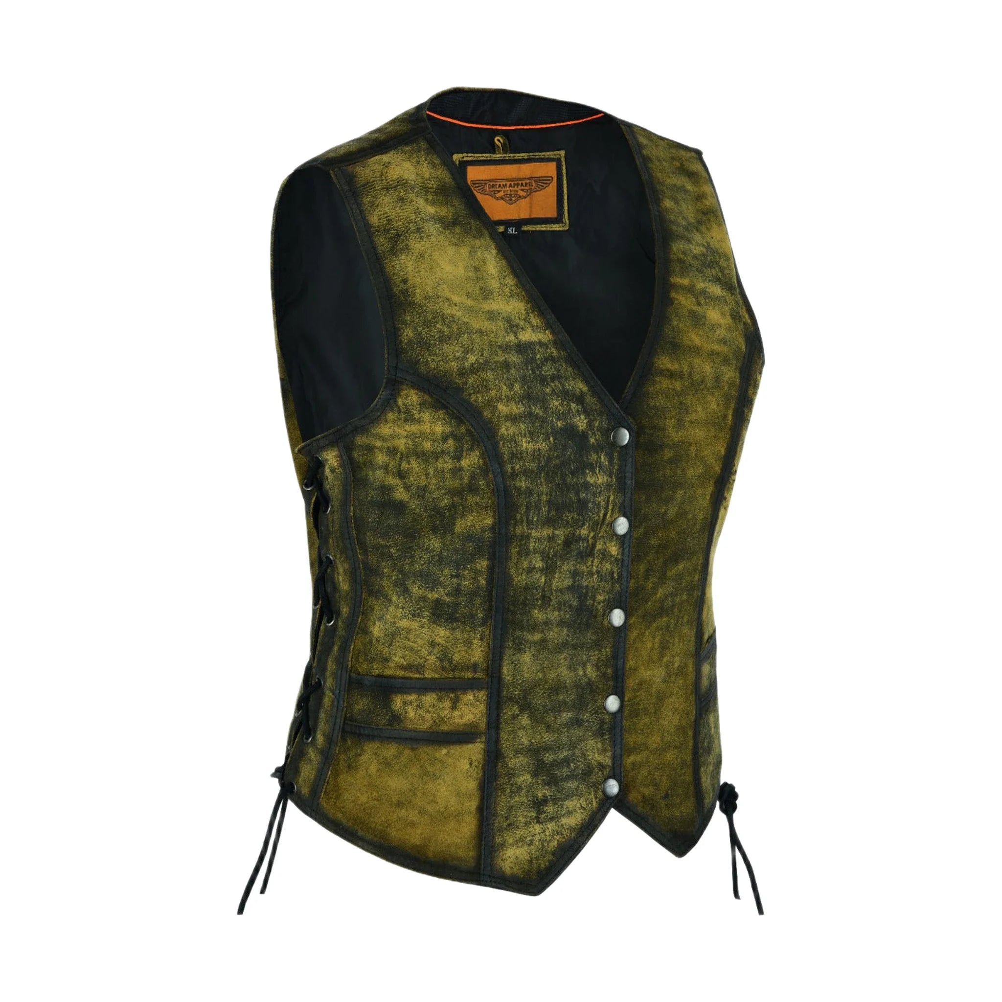 Womens Longer Cut Rub-Off Brown Leather Motorcycle Vest