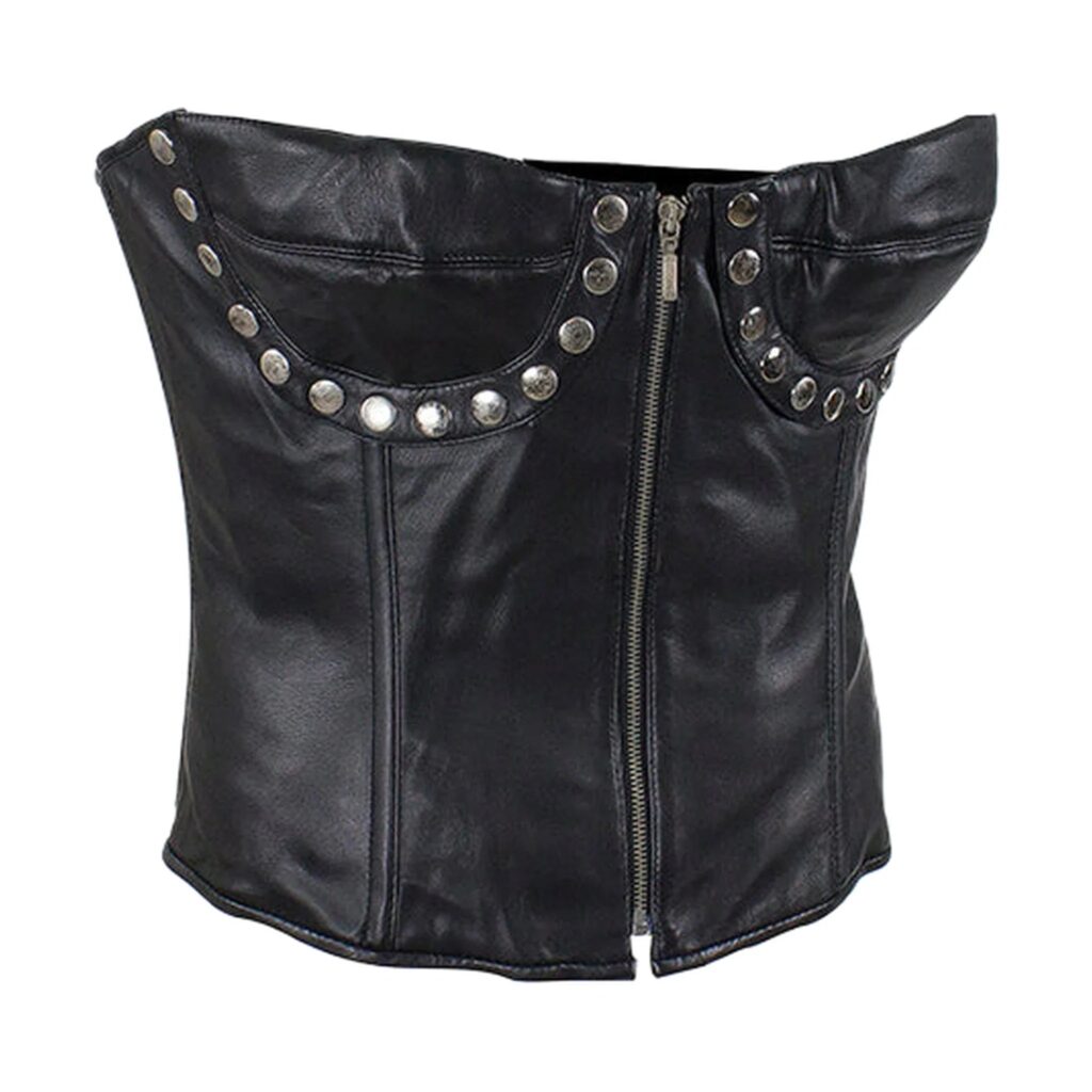 Women's Studded Black Leather Corset