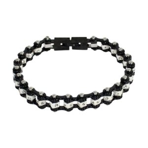 Black On Black Squared Motorcycle Bracelet With Clear Gemstones
