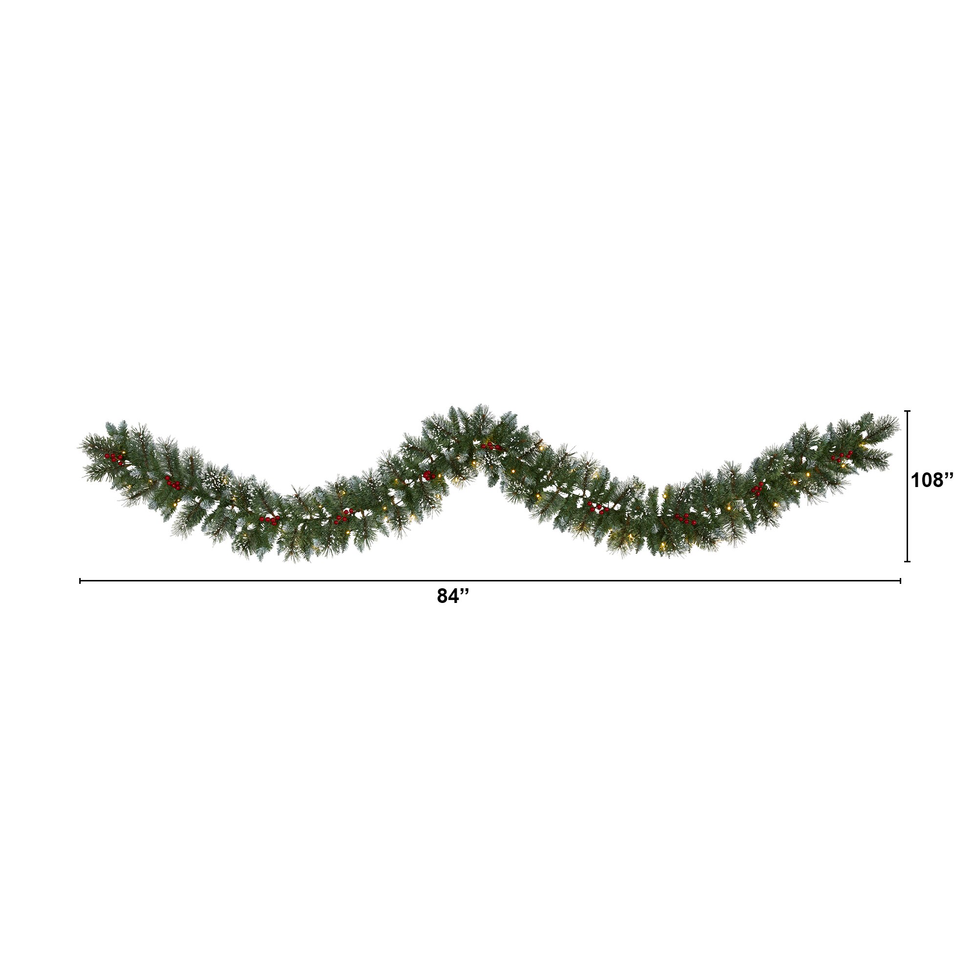 9 Ft Frosted Swiss Pine Garland with 50 Clear LED Lights and Berries Winter - Image 2