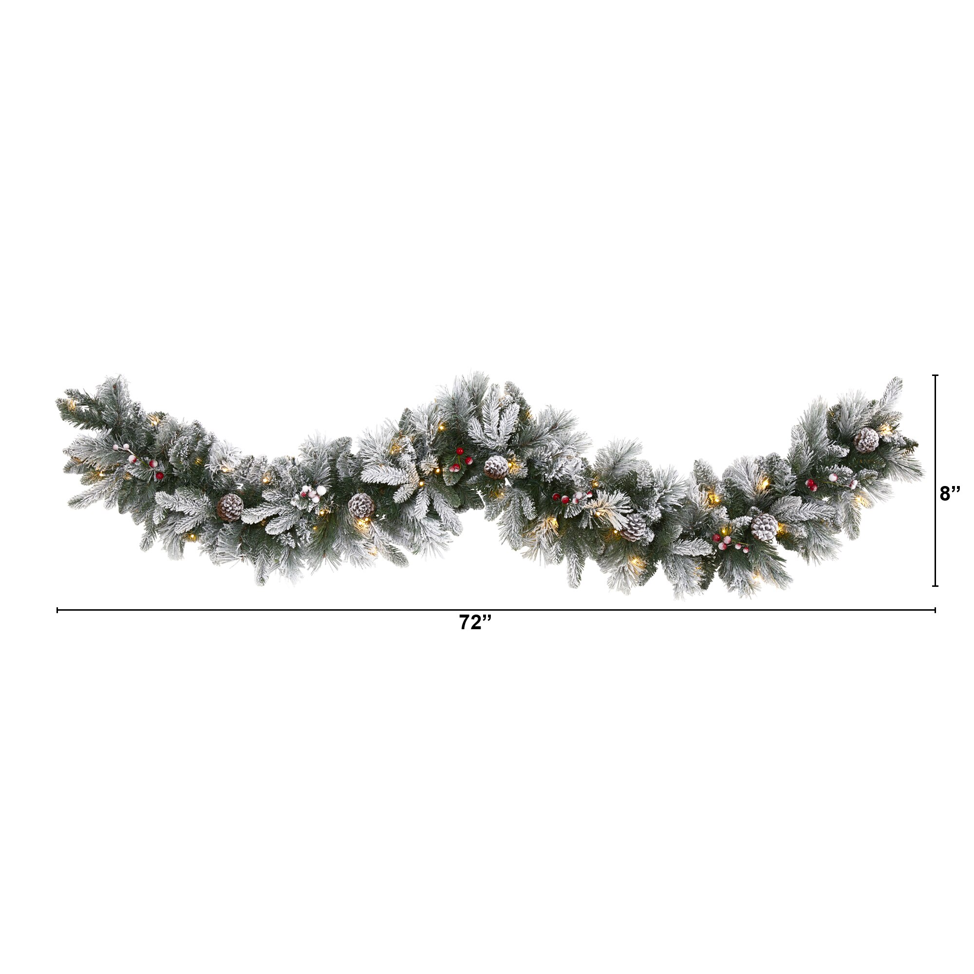 6 Foot Flocked Artificial Garland with 50 LED Lights Pine Cones Berries 180 Tips - Image 2