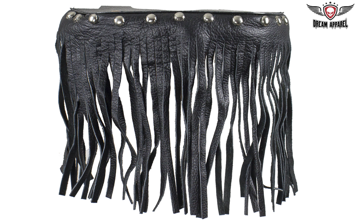 Leather Floor Boards Passenger Black Studded with Fringe 8x4 Inch - Image 2