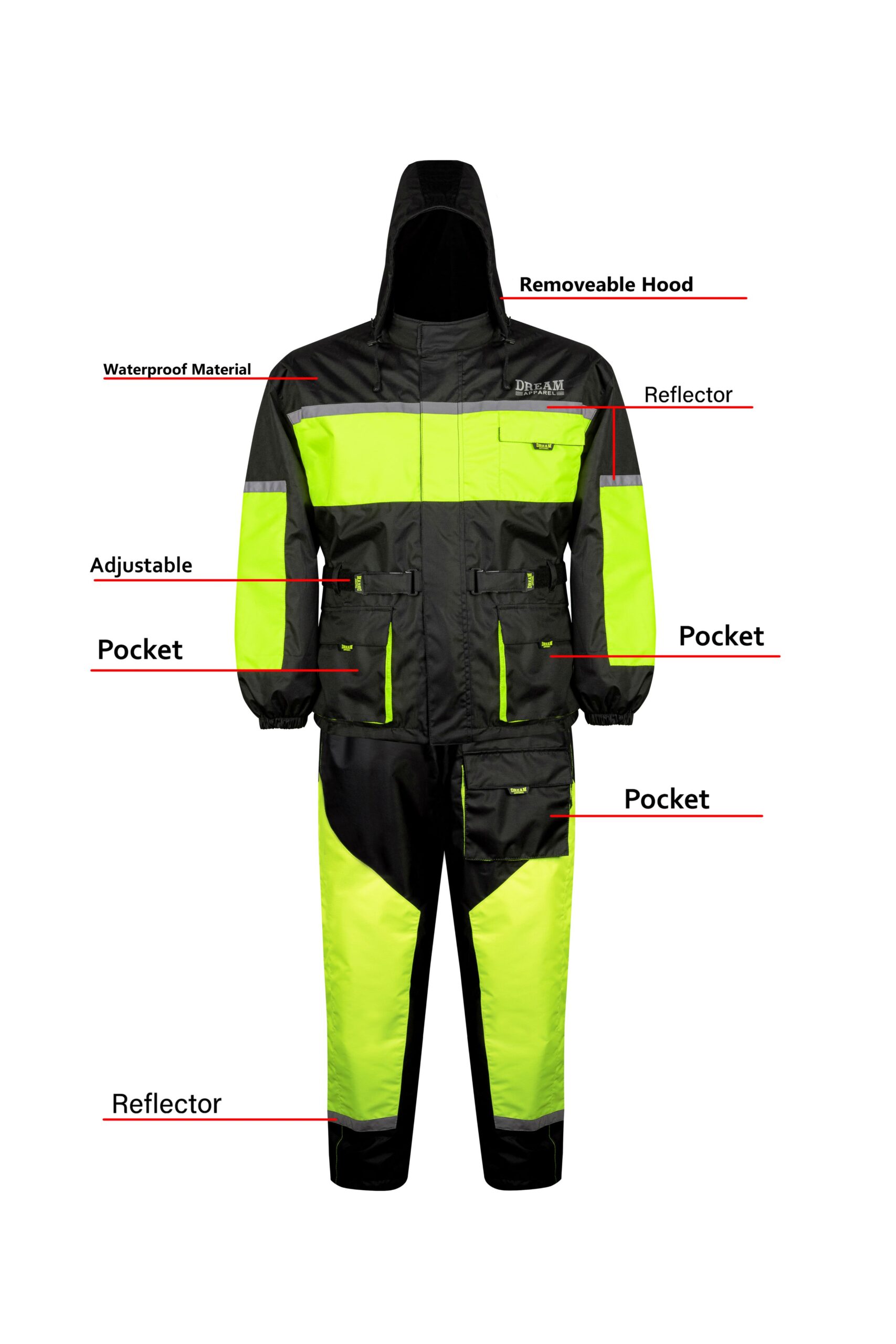 Rain Suit Dream Apparel 2-Piece Black Neon Waterproof Jacket Pants - Image 2