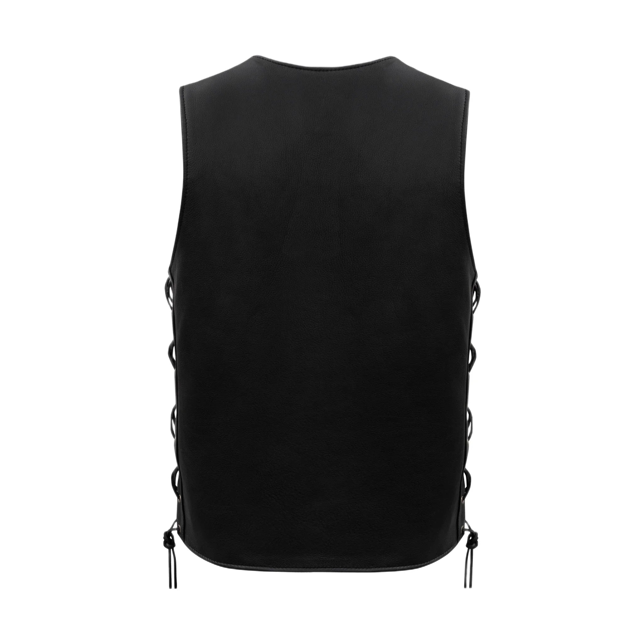 Dream Apparel Men's Black Leather Vest Buttoned Front Closure Side Laces - Image 2