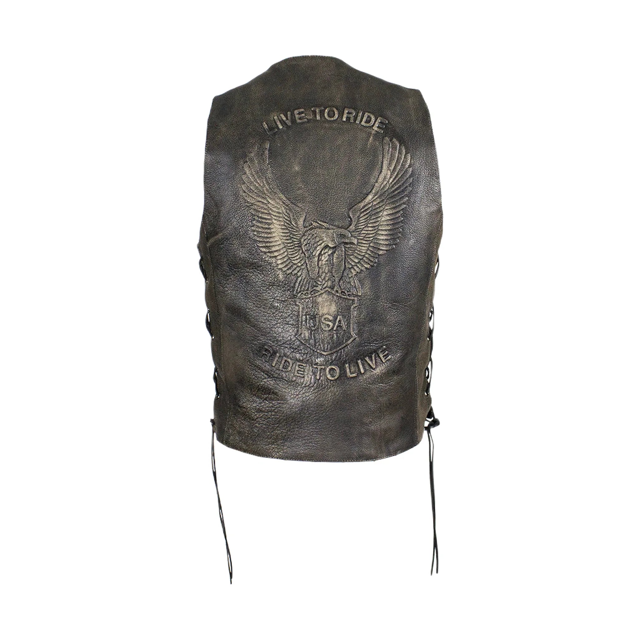 Dream Apparel Men's Brown Leather Vest with Live to Ride - Image 2