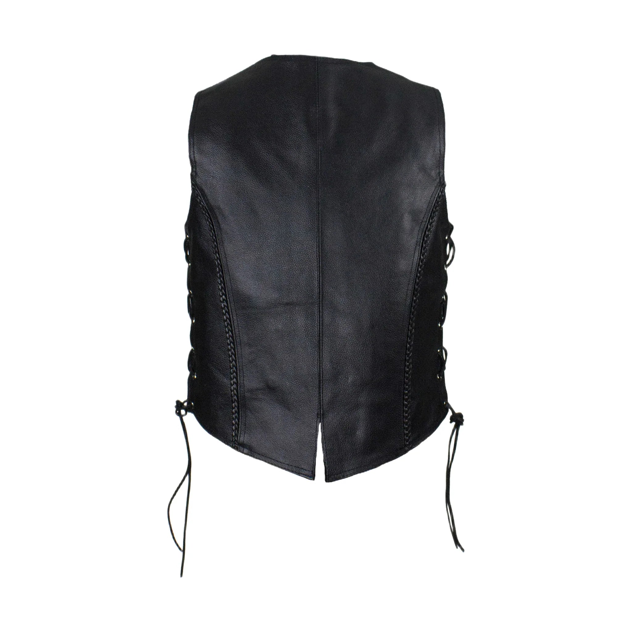 Ladies Cowhide Leather Club Vest Conceal Carry Pockets Side Laces - Image 2