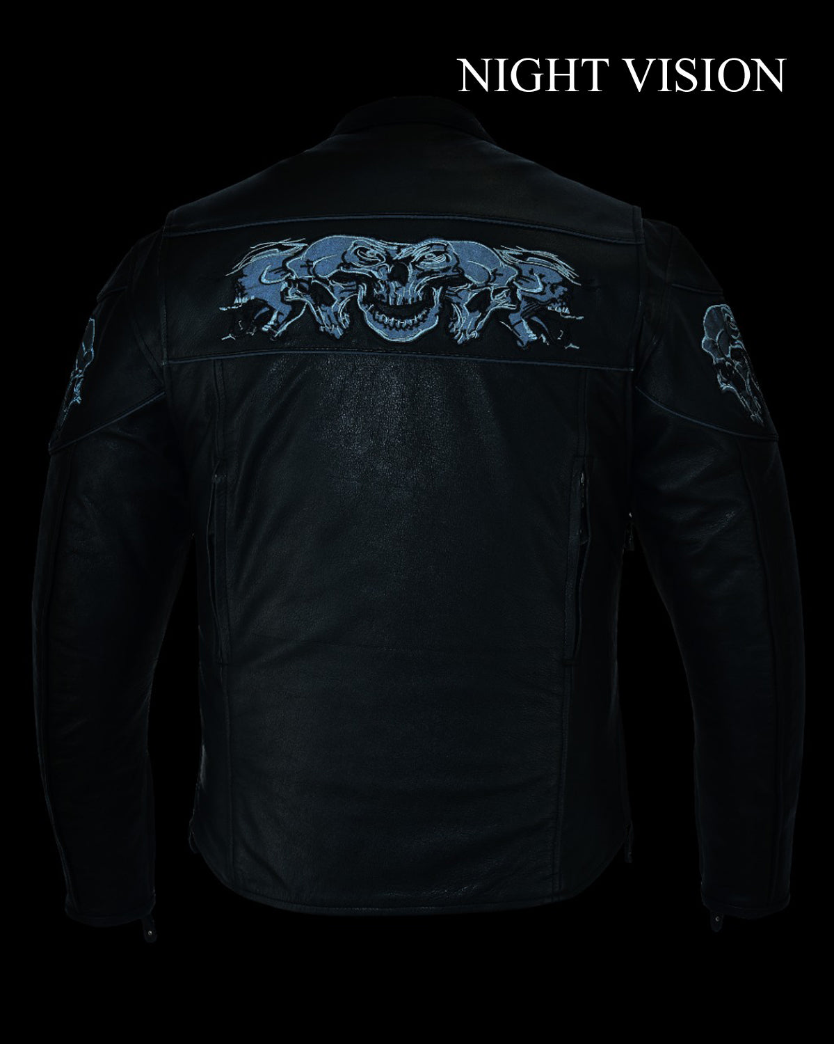 Men's Leather Concealed Carry Racing Jacket with Reflective Skulls Heavy Duty - Image 2