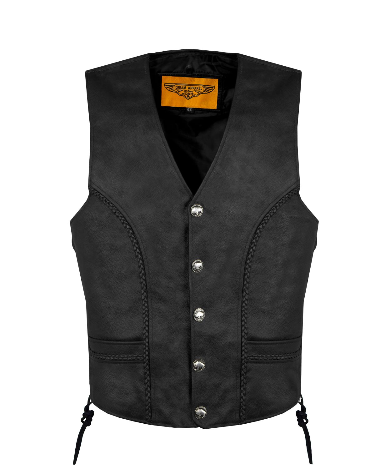 Men's Leather Vest Buffalo Nickel Snaps Naked Cowhide Biker Vest - Image 2