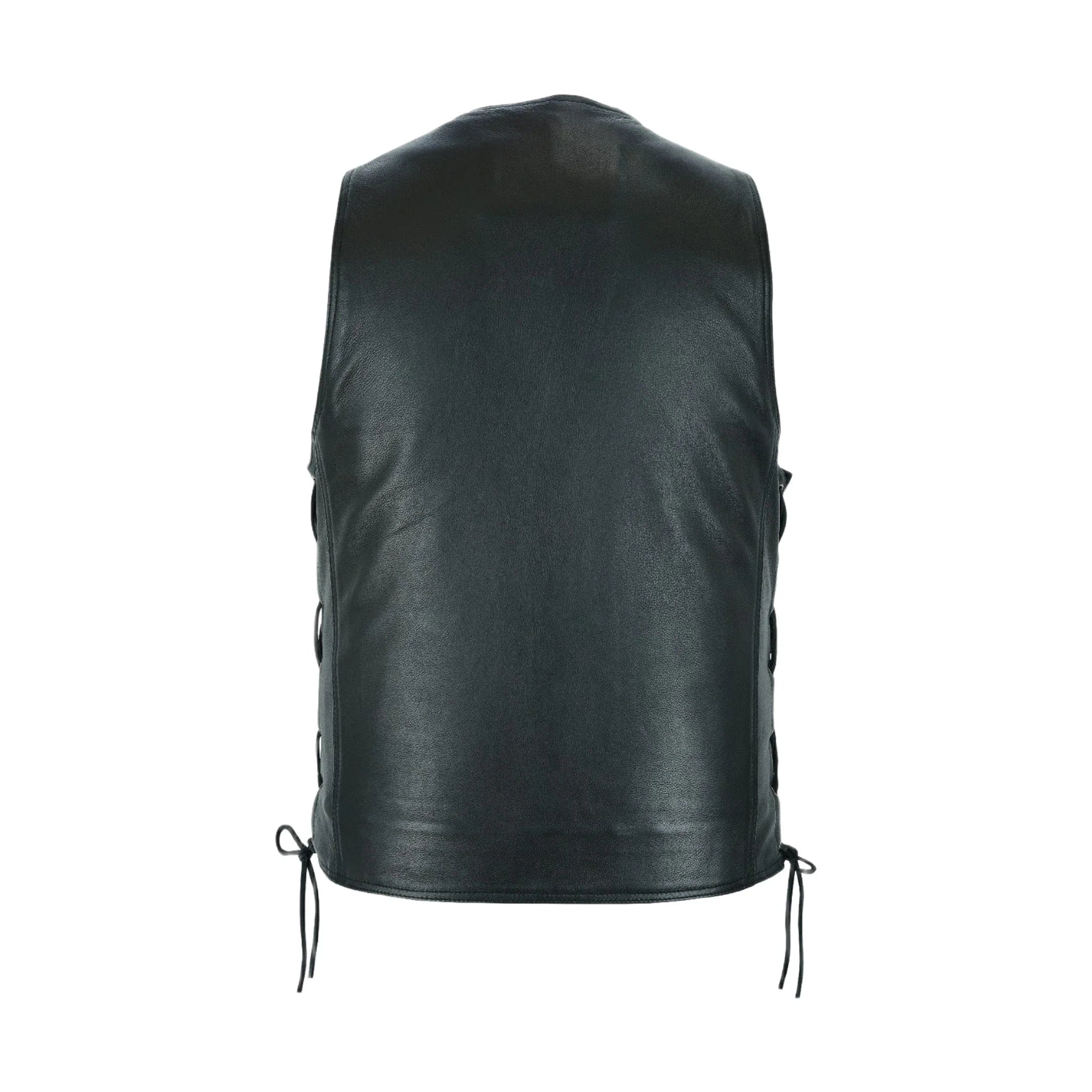 Mens Leather Vest With Concealed Carry inside Pockets Side Laces - Image 2