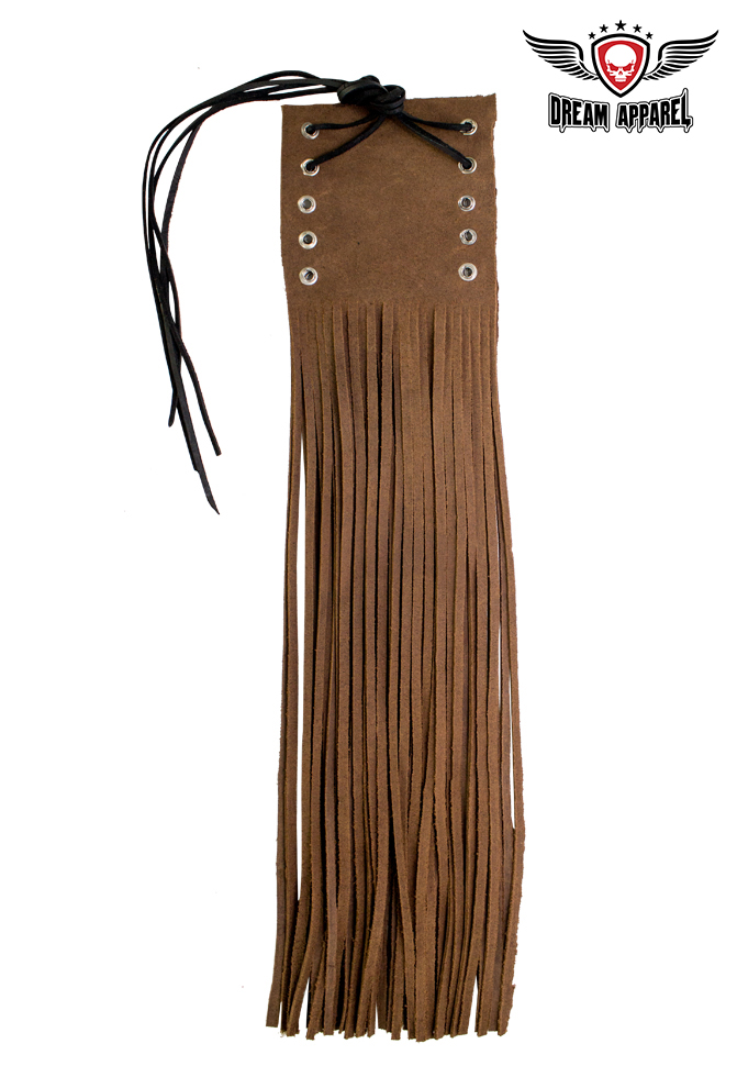 Leather Handlebar Covers Dream Apparel Two-Tone Brown Cowhide with Fringe 22.5 - Image 2