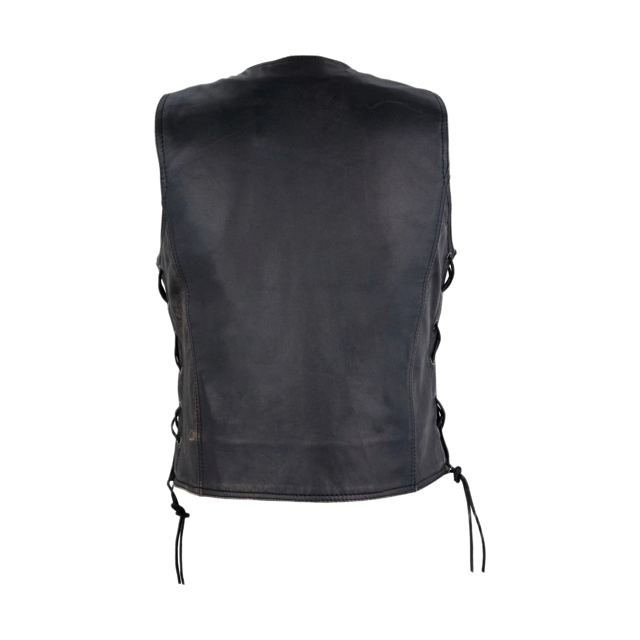 Womens Distressed Brown Naked Cowhide Leather Vest - Image 2