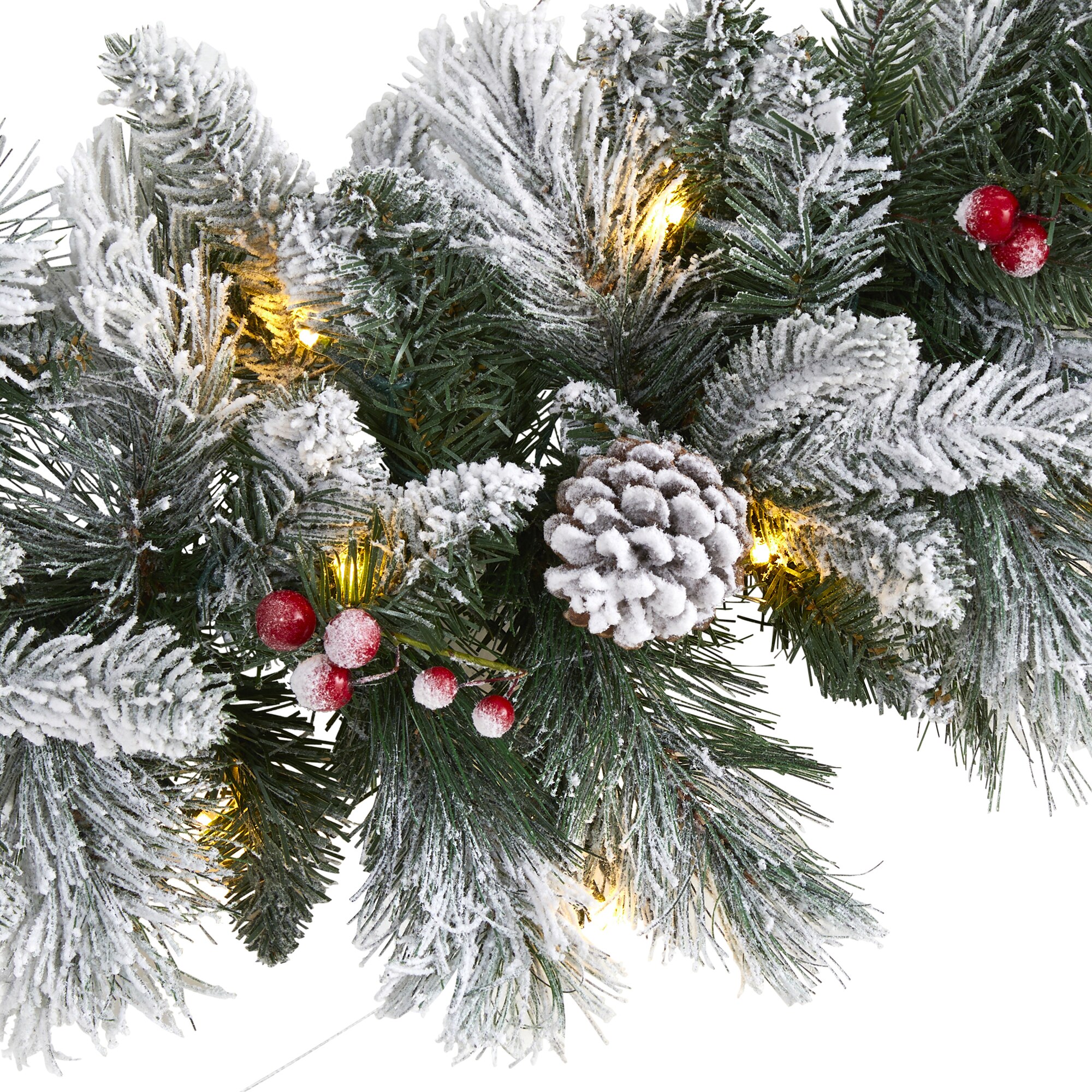 6 Foot Flocked Artificial Garland with 50 LED Lights Pine Cones Berries 180 Tips - Image 3