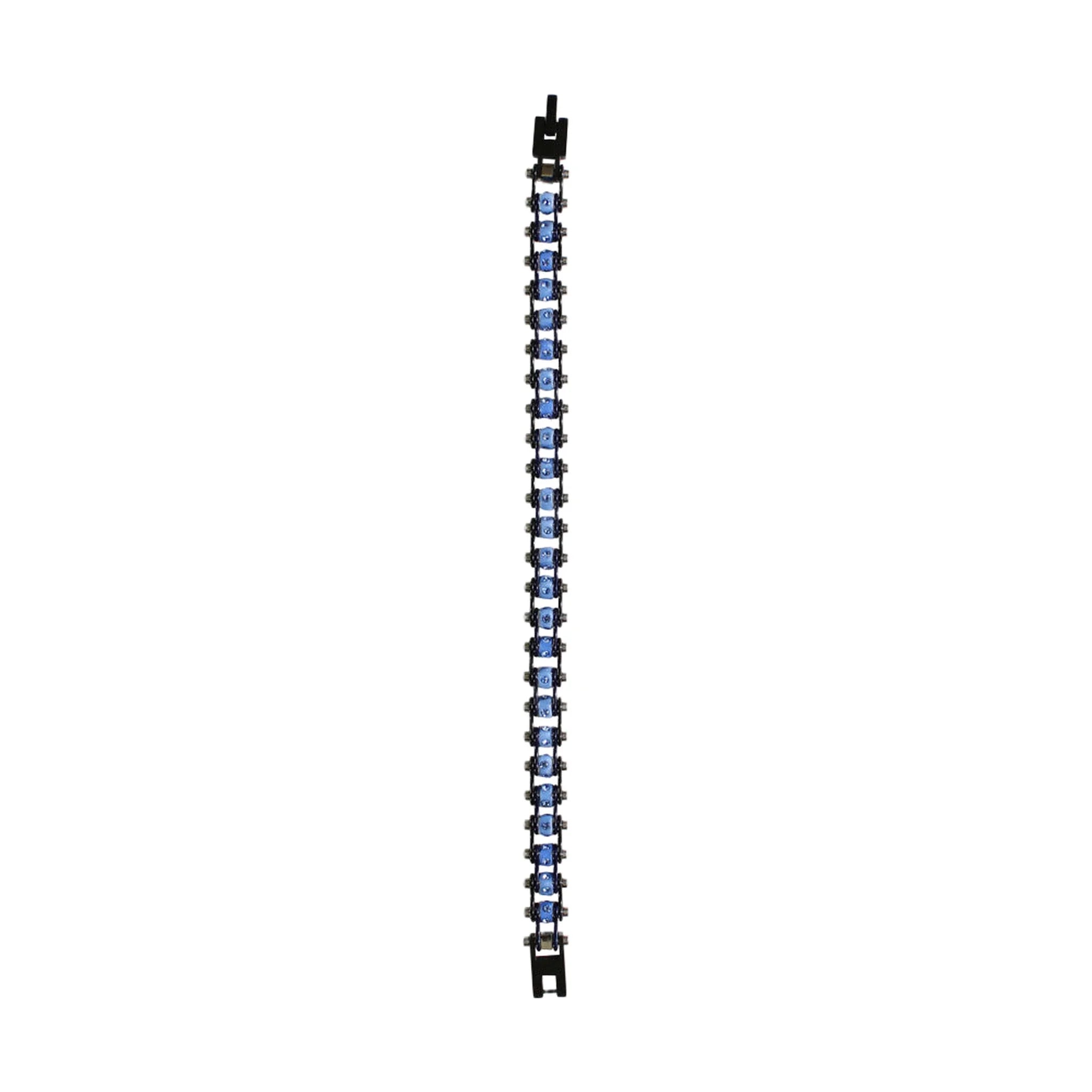 Black Chrome and Blue Squared Motorcycle Bracelet With Blue Gemstones - Image 3