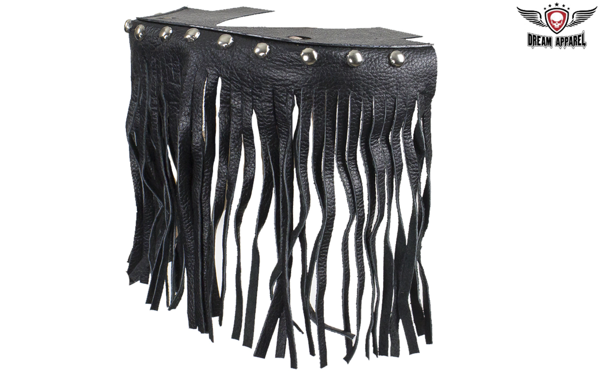 Leather Floor Boards Passenger Black Studded with Fringe 8x4 Inch - Image 3