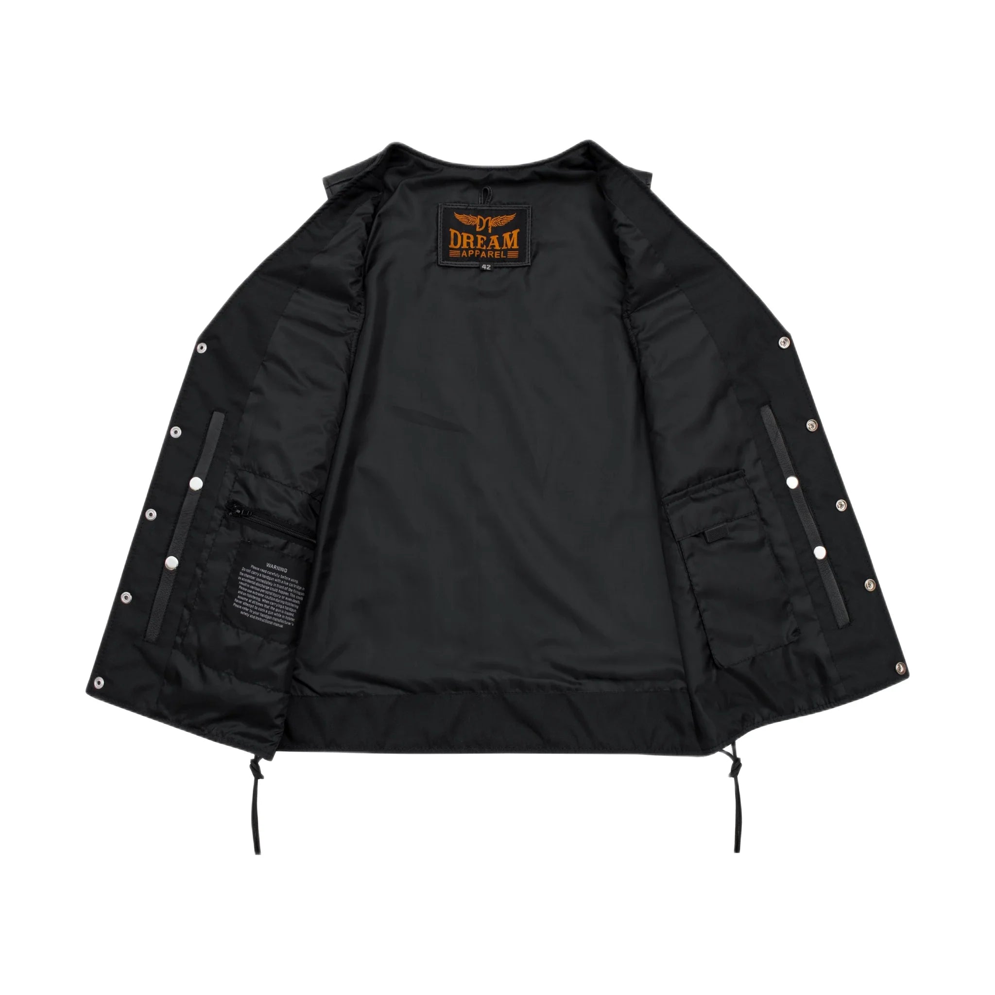 Dream Apparel Men's Black Leather Vest Buttoned Front Closure Side Laces - Image 3