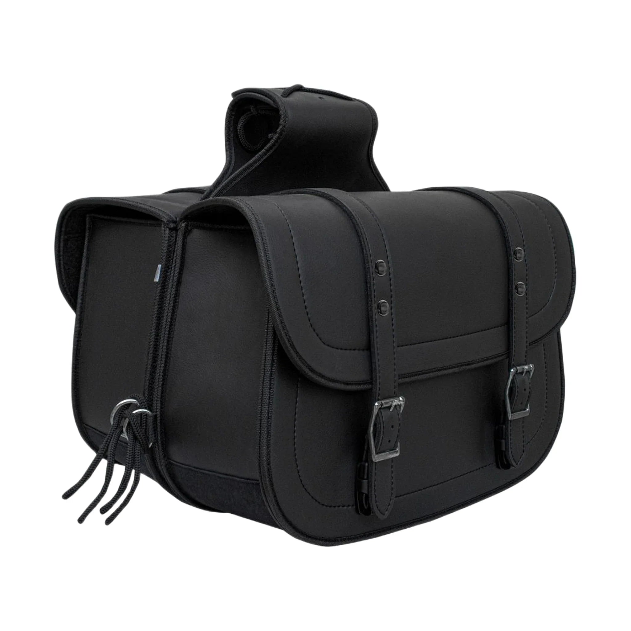 Motorcycle Saddlebag Black PVC Classic Vintage Style, Weather-Resistant - Image 3