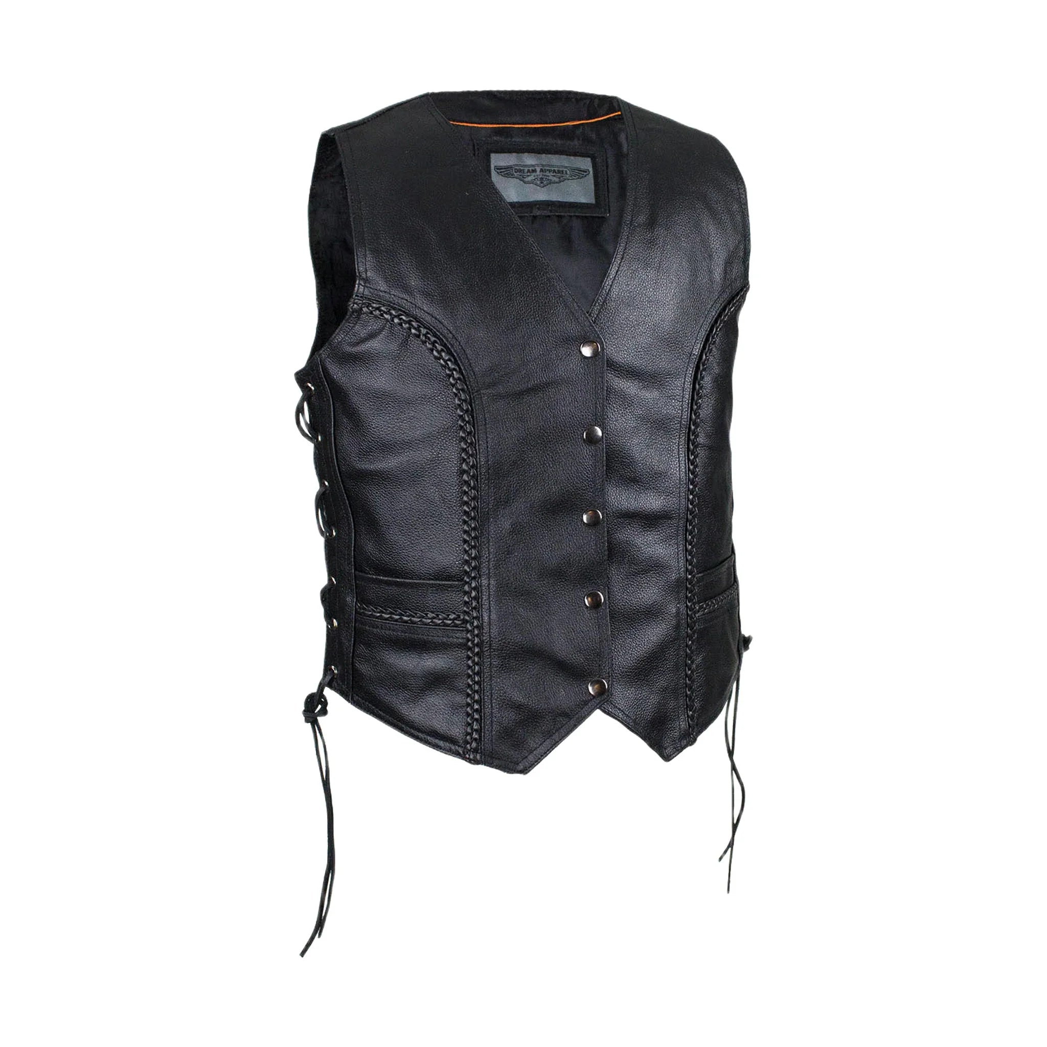 Ladies Cowhide Leather Club Vest Conceal Carry Pockets Side Laces - Image 3