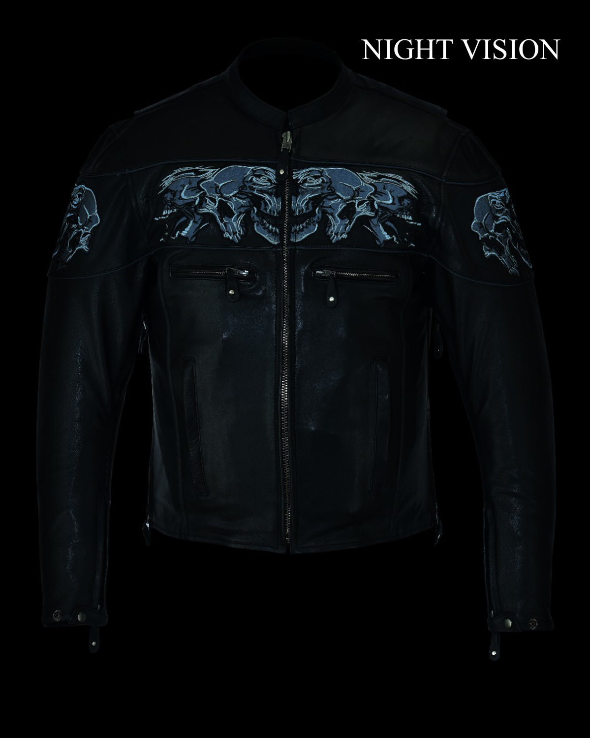 Men's Leather Concealed Carry Racing Jacket with Reflective Skulls Heavy Duty - Image 3