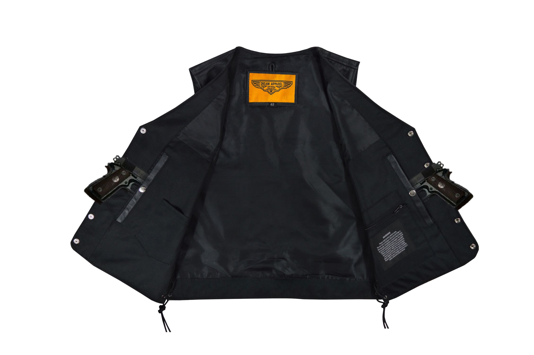 Men's Leather Vest Buffalo Nickel Snaps Naked Cowhide Biker Vest - Image 3