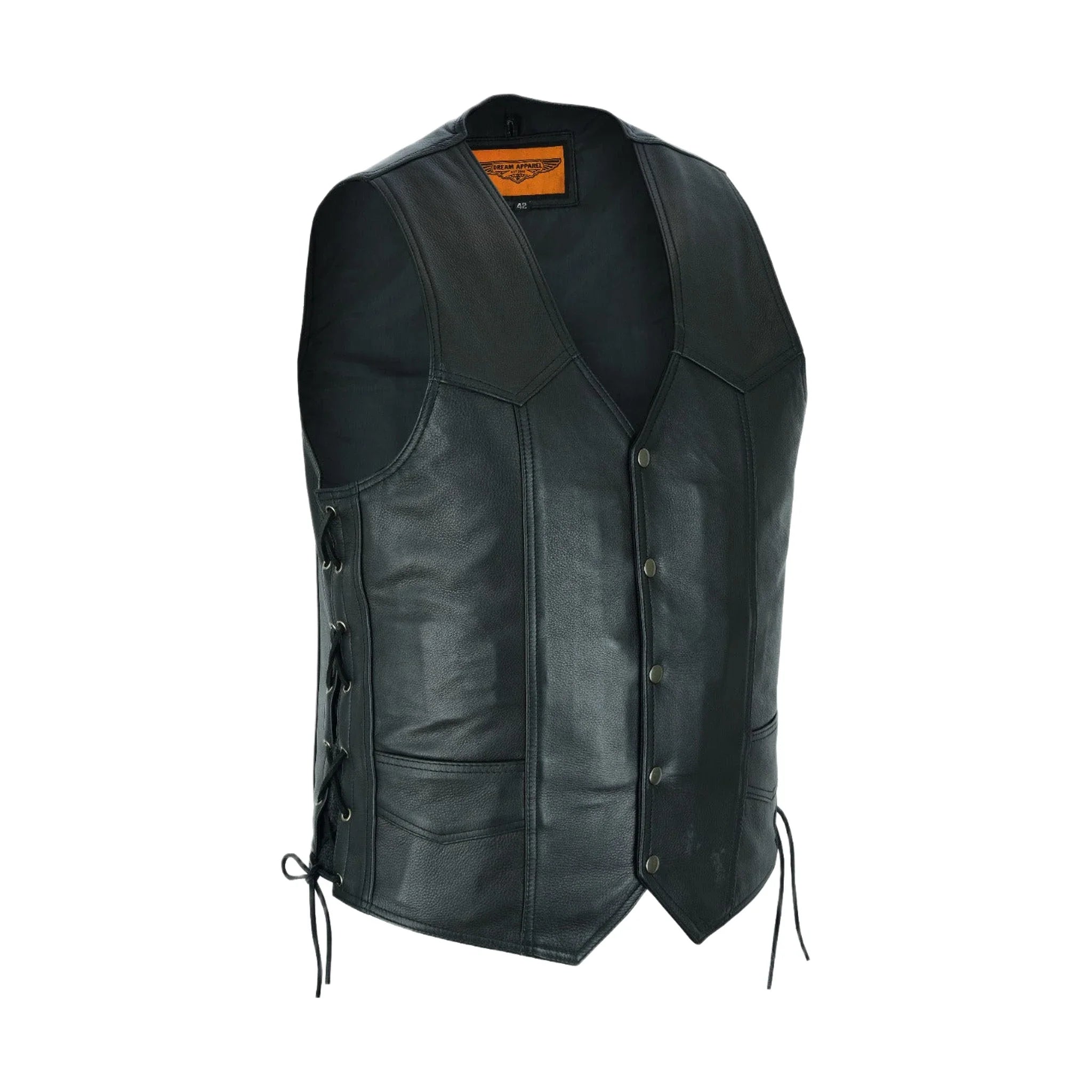 Mens Leather Vest With Concealed Carry inside Pockets Side Laces - Image 3