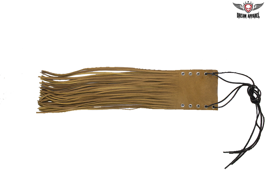 Leather Handlebar Covers with Fringe Tan Cowhide 4.5in Wide by Dream Apparel - Image 3
