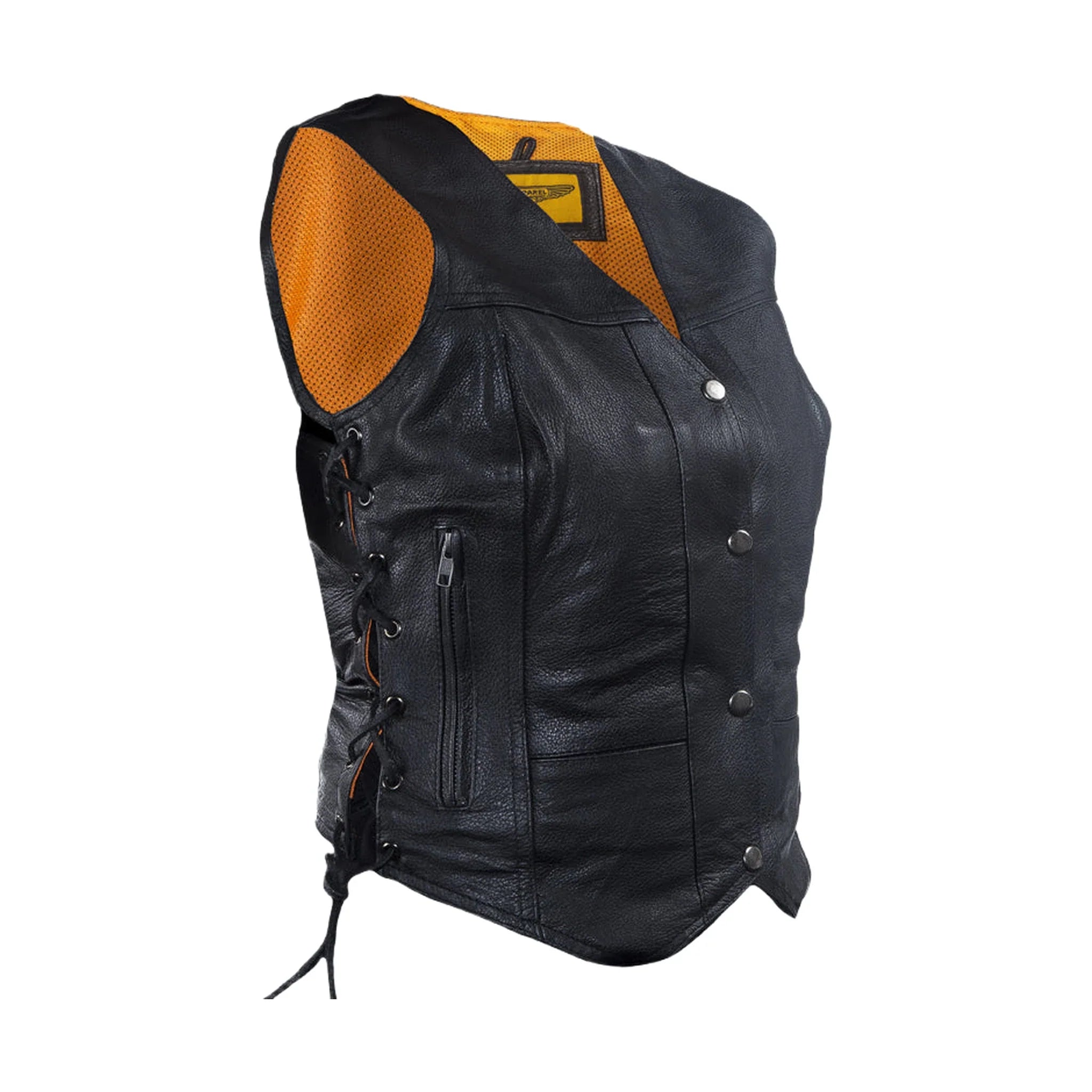 Womens Cowhide Leather Motorcycle Vest With 7 Pockets - Image 3